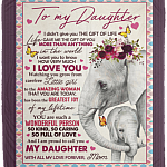 To My Daughter I Didn't Give You The Gift Of Life Elephant Fleece Blanket - Premium Sherpa Blanket, White, Cozy Plush Fleece Blanket - 50x60
