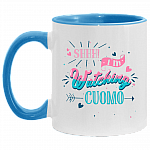 Shhh I'm Watching Cuomo Accent Mug - Funny Cuomo Coffee Mug, White/Light Blue, 11 oz. Accent Mug