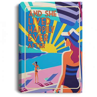 She Lived Happily Ever After Framed Canvas Unframed Poster - Funny Beach Sand Sunshine Girl Wall Art Decor, White, 0.75'' Framed Canvas
