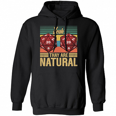 Yes They're Natural Math 20 D20 Dice Vintage Hoodie Sweatshirt - Funny RPG Gamer Saying Retro Meme T-Shirt, Black, Hoodie
