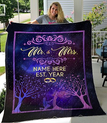 Alternative view of Mr And Mrs Personalized Blanket With Name And Wedding Year - Married Couple Husband And Wife Fleece Blanket