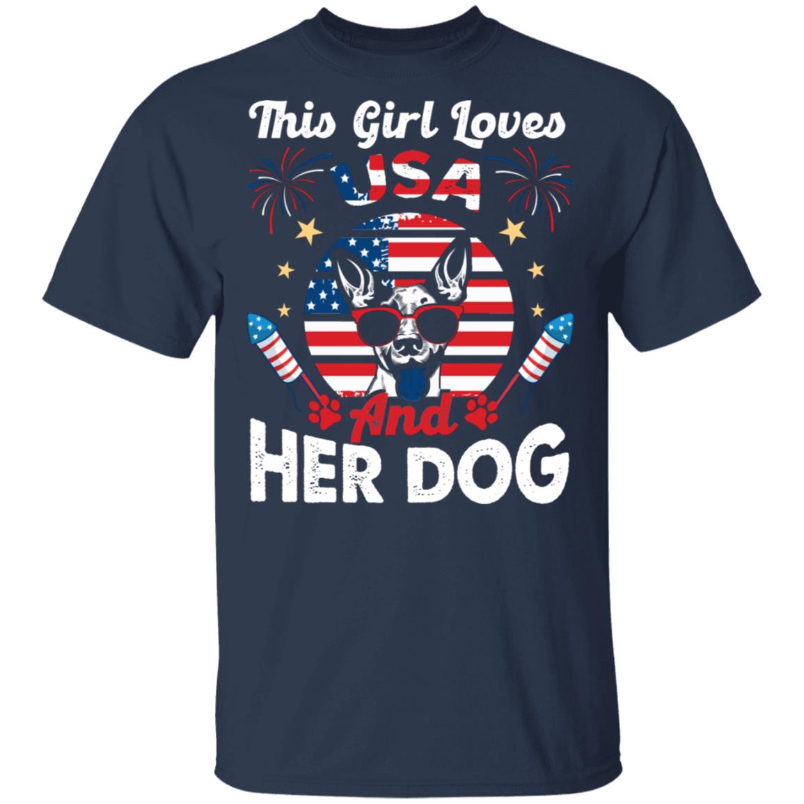 This Girl Loves USA and Her Dog T-Shirt - V-Neck Tee - Dog 4th of July Shirt, Navy, Unisex T-Shirt This Girl Loves USA and Her Dog T-Shirt - V-Neck Tee - Dog 4th of July Shirt, Navy, Unisex T-Shirt