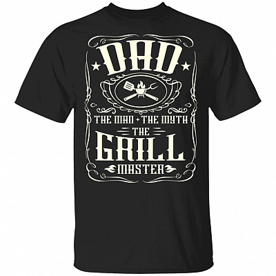 Dad Man Myth Grill BBQ Master Father's Day Gifts T-shirt, Black, Unisex T-Shirt