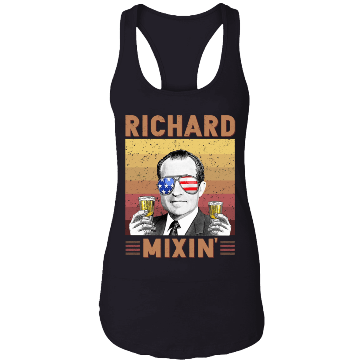 Vintage Richard Mixin' 4th Of July US President Drinking Team Cotton Tank Top - Racerback Tank, Black, Ladies Racerback Tank Vintage Richard Mixin' 4th Of July US President Drinking Team Cotton Tank Top - Racerback Tank, Black, Ladies Racerback Tank