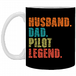 Vintage Husband Dad Pilot Legend Gift For Pilot Father's Day Ceramic Coffee Mug - Beer Stein, Black, 11 oz. White Mug