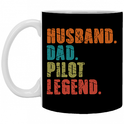 Vintage Husband Dad Pilot Legend Gift For Pilot Father's Day Ceramic Coffee Mug - Beer Stein, Black, 11 oz. White Mug