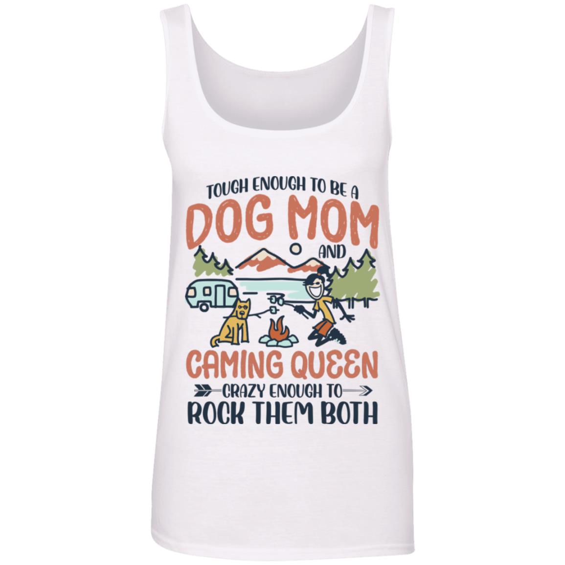 Dog Mom Camping Queen Tank Top, White, Ladies Tank Top