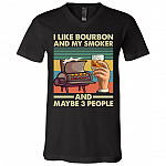 Vintage I Like Bourbon My Smoker and Maybe 3 People Grilling BBQ Lover T-Shirt - V-Neck, Black, V-Neck T-Shirt