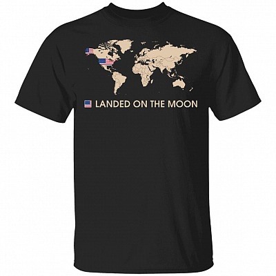 Landed On The Moon T-Shirt - Funny Astronaut American Flag Shirt, Black, Unisex T-Shirt