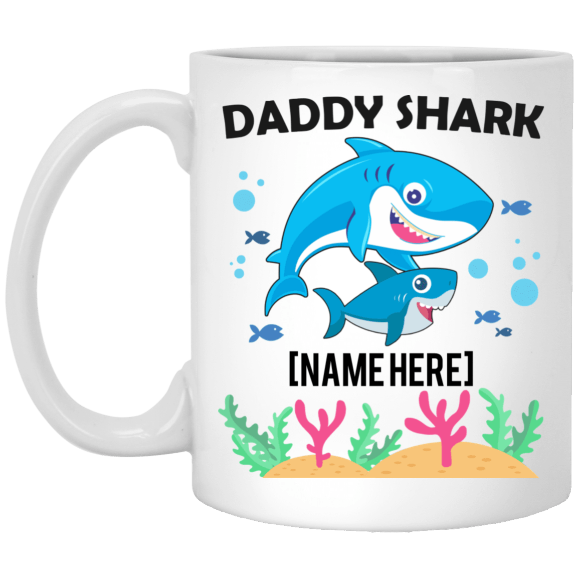 Personalized Daddy Shark With 1 Kid Ceramic Coffee Mug - Beer Stein - Water Bottle - Dad Shark Gifts, White, 11 oz. White Mug Personalized Daddy Shark With 1 Kid Ceramic Coffee Mug - Beer Stein - Water Bottle - Dad Shark Gifts, White, 11 oz. White Mug