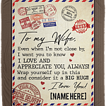 Personalized to My Wife Even When I'm Not Close by - Letter Fleece Blanket - Premium Sherpa Blanket - Woven Blanket, White, Cozy Plush Fleece Blanket - 50x60