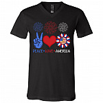 Peace Love America Sunflower 4th of July Shirt America Flag T-Shirt - Happy Patriotic 4th July Day T-Shirt, Black, V-Neck T-Shirt