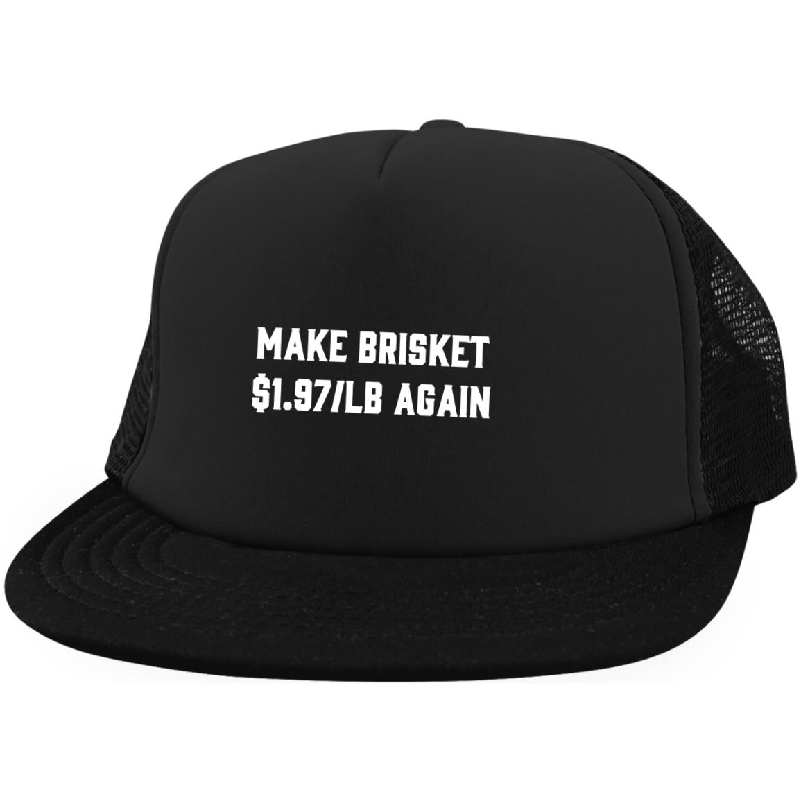 Make Brisket $1.97/LB Again Twill Cap - High-Profile Snapback Hat - Trucker Hat - Beanie - Knit Cap, Black, Trucker Snapback Hat