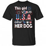 This Girl Loves USA And Her Dog T-Shirt - Funny Independence Day Shirt, Black, Unisex T-Shirt