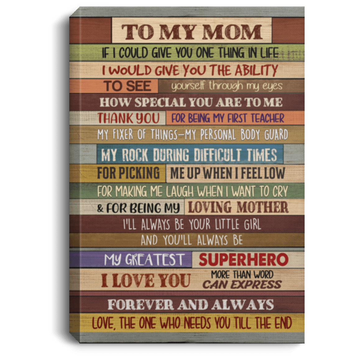 To My Mom If I Could Give You One Thing in Life Gallery Wrapped Framed Canvas Prints - Unframed Poster, White, 0.75'' Framed Canvas