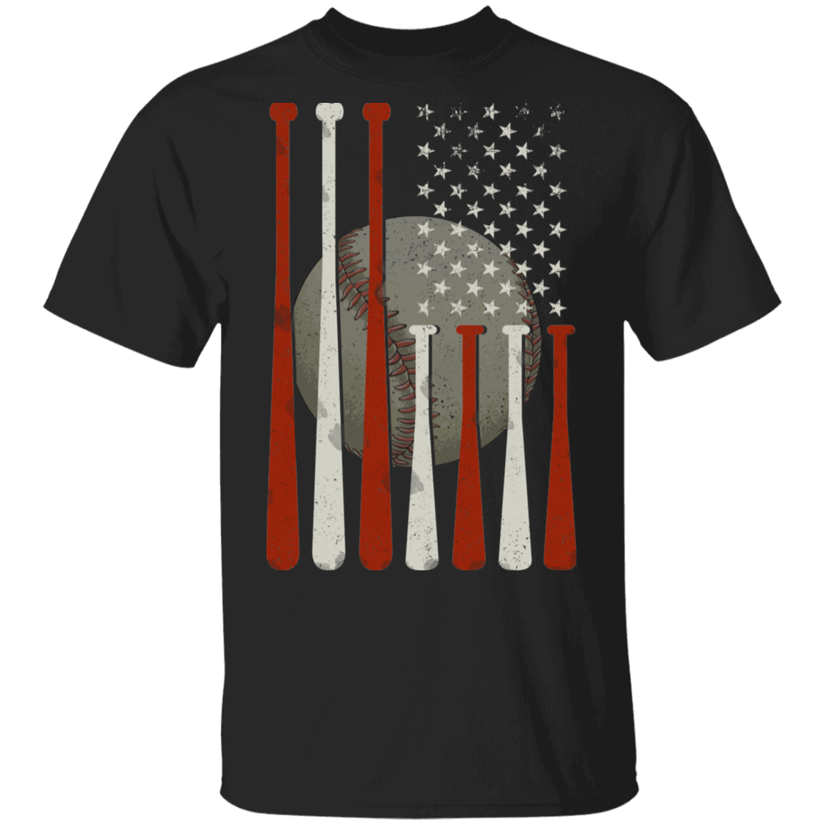 Vintage Baseball Flag T-Shirt - American Flag T-Shirt - Patriotic Shirt - Baseball Fan Shirt - 4th July Shirt, Black, Unisex T-Shirt