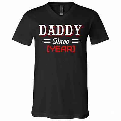Personalized Daddy Since Gift For Dad T-Shirt - V Neck, Black, V-Neck T-Shirt
