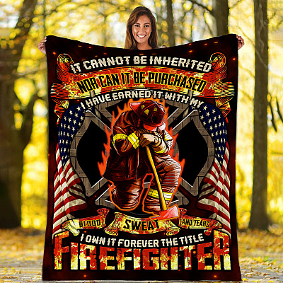 Alternative view of It Cannot Be Inherited Nor Can It Be Purchased Firefighter Prayer Fleece Blanket - Premium Sherpa Blanket