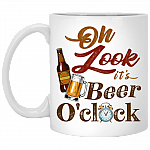 Look It's Beer O'Clock Ceramic Coffee Mug - Beer Stein, White, 11 oz. White Mug