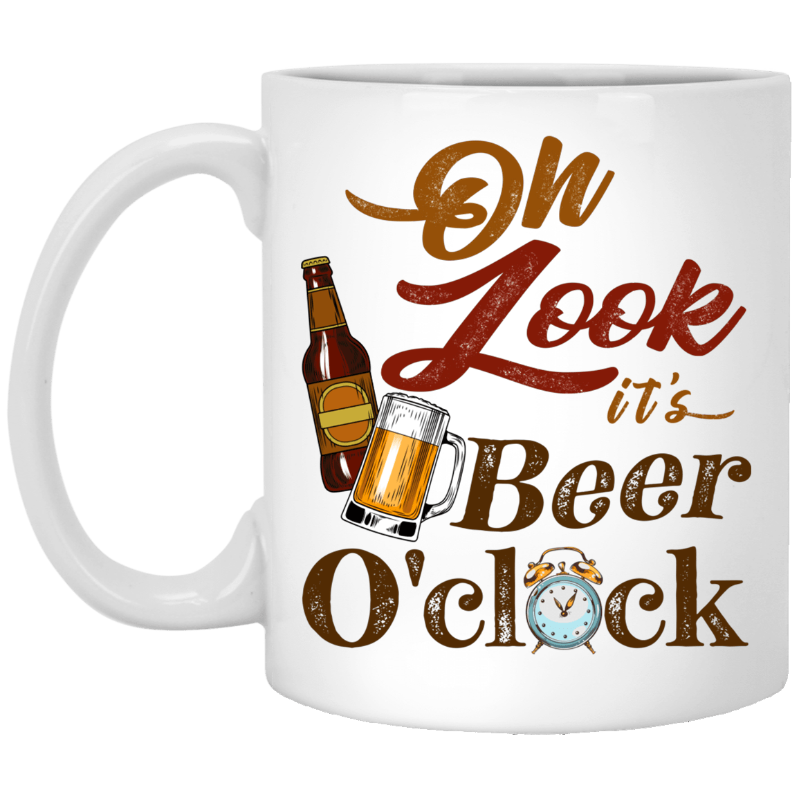 Look It's Beer O'Clock Ceramic Coffee Mug - Beer Stein, White, 11 oz. White Mug