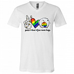 Peace Love Free Mom Hugs Elephant LGBT T-Shirt - V-Neck - LGBT Pride Shirt, White, V-Neck T-Shirt