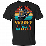 Grumpy Train Doo Doo Doo Vintage Retro T-Shirt - Train Grandpa Gifts, Black, Unisex T-Shirt