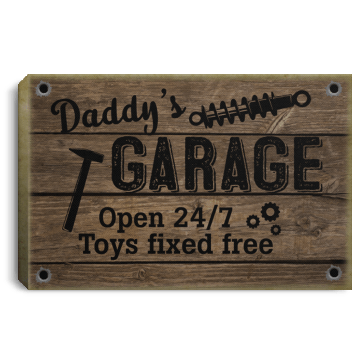 Daddy's Garage Open 24 7 Toys Fixed Free - Funny Papa Gift Framed Canvas - Unframed Poster - Home Decor Wall Art, White, 0.75'' Framed Canvas