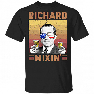 Vintage Richard Mixin' 4th Of July US President Drinking Team T-shirt, Black, Unisex T-Shirt