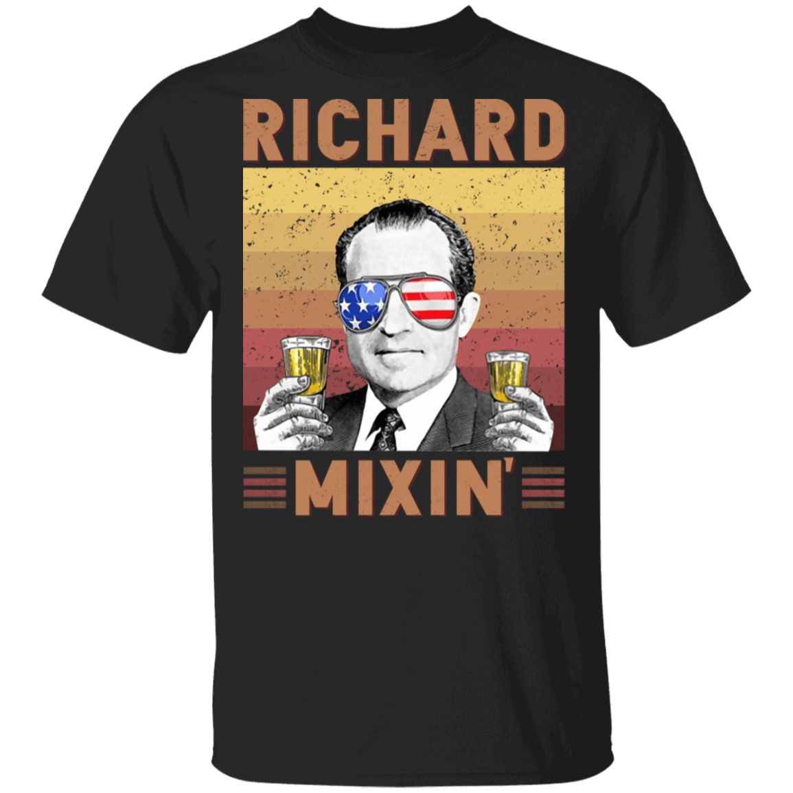 Vintage Richard Mixin' 4th Of July US President Drinking Team T-shirt, Black, Unisex T-Shirt
