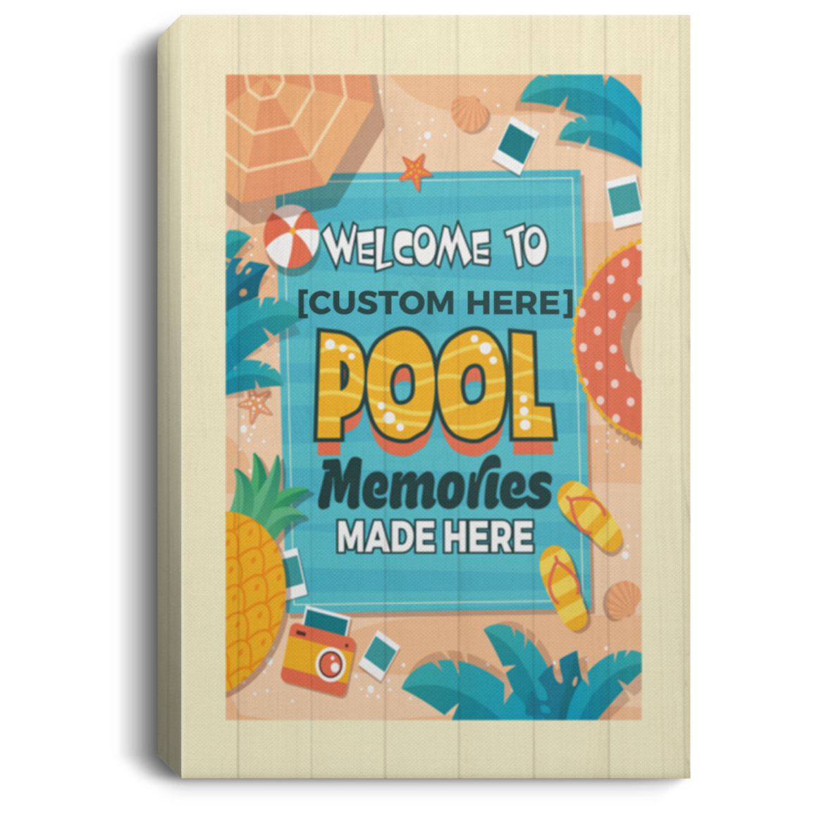 Personalized Welcome To Pool Memories Made Here Gallery Wrapped Framed Canvas Prints - Unframed Poster, White, 0.75'' Framed Canvas