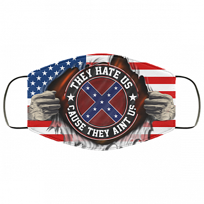 US Confederate They Hate Us Mask, White, Cloth Face Mask