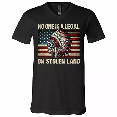 No One Is Illegal On Stolen Land T-Shirt - Vintage V-Neck Shirt, Black, V-Neck T-Shirt
