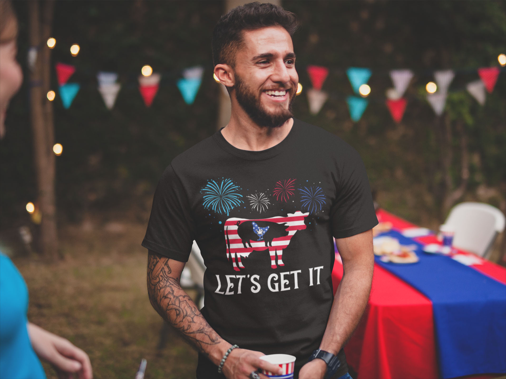 Happy Patriotic 4th July Fireworks Weed T-Shirt - Proud 4th July America USA Flag Let's Get It Cannabis Shirt-smiling-man-wearing-a-tshirt-mockup-at-a-4th-of-july-bbq Happy Patriotic 4th July Fireworks Weed T-Shirt - Proud 4th July America USA Flag Let's Get It Cannabis Shirt-smiling-man-wearing-a-tshirt-mockup-at-a-4th-of-july-bbq