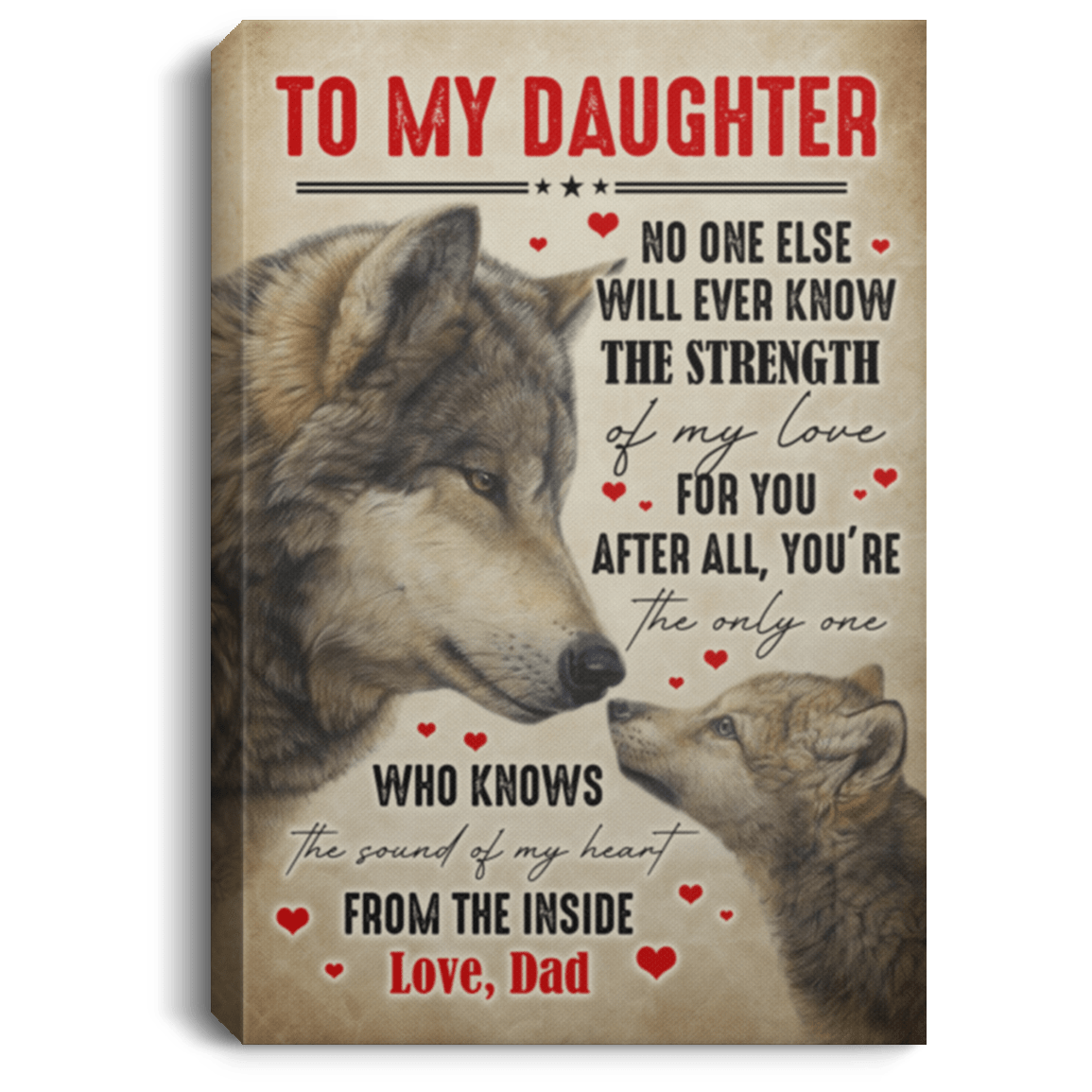 To My Daughter No One Else Will Ever Know The Strength Of My Love For You From Dad Framed Canvas - Unframed Poster, White, 0.75'' Framed Canvas