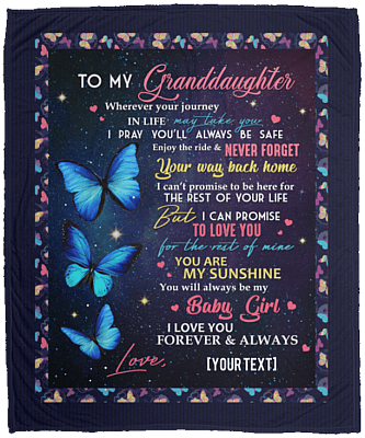 To My Granddaughter Saying From Grandma Butterfly Personalized Blanket - Cool Butterfly Customized Blanket, White, Cozy Plush Fleece Blanket - 50x60
