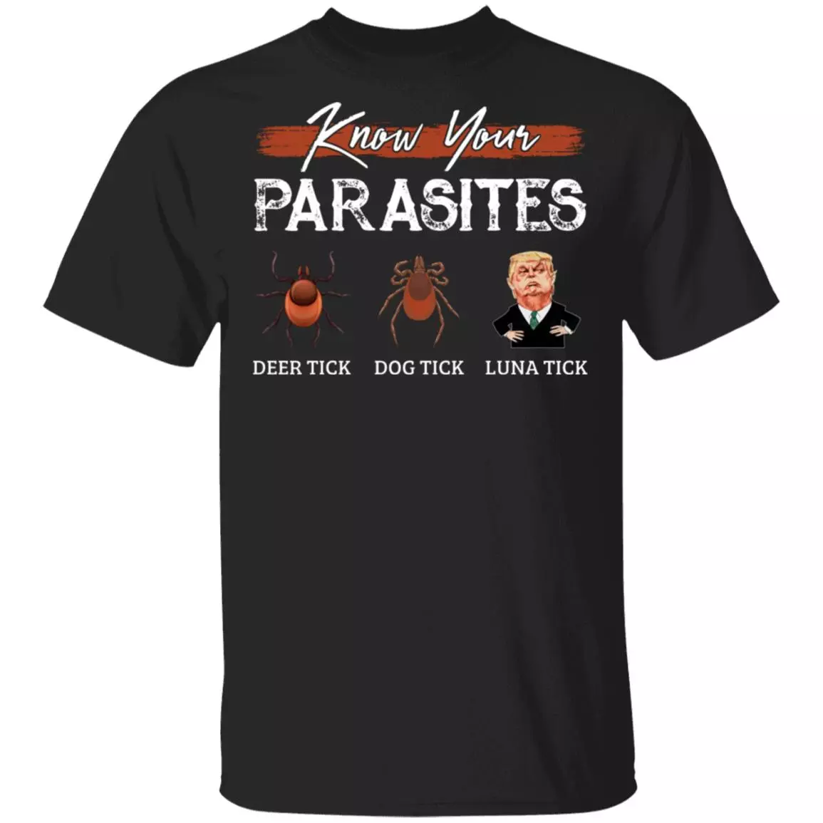 Know Your Parasites T-shirt -Deer Tick Dog Tick Luna Tick Anti Trump T-shirt - Political T-Shirt, Black, Unisex T-Shirt