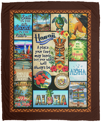 Hawaii A Place Your Heart Will Always Be Fleece Blanket - Premium Mink Sherpa Blanket - Woven Blanket, White, Cozy Plush Fleece Blanket - 50x60
