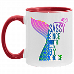 Mer-Maid Sassy Since Birth Salty by Choice Beach Lover Sarcasm Accent Mug, White/Red, 11 oz. Accent Mug