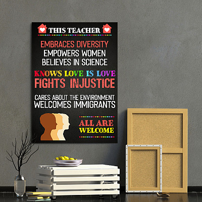 Alternative view of This Teacher Embraces Diversity Empowers Women Believes In Science Framed Canvas Prints - Unframed Poster