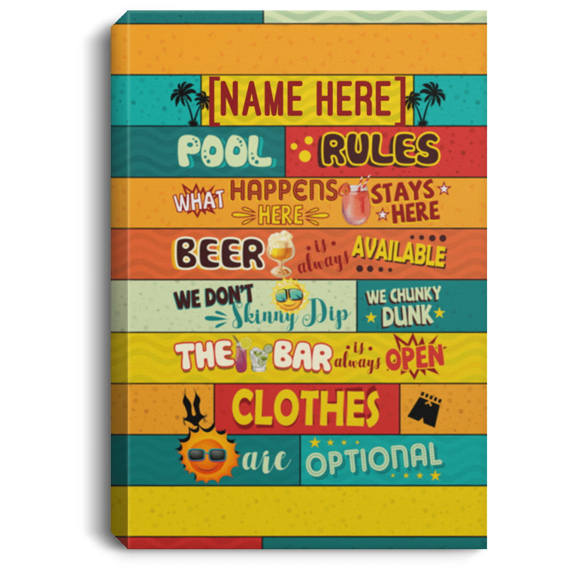 Personalized Pool Rules What Happens Here - Family's Pool Sign Framed Canvas Prints - Unframed Poster, White, 0.75'' Framed Canvas