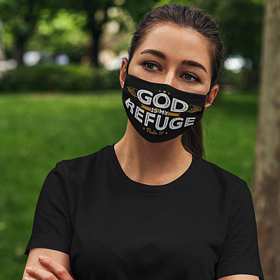 Alternative view of God Is My Refuge Psalm 91 Washable Reusable Custom – Printed Cloth Face Mask Cover