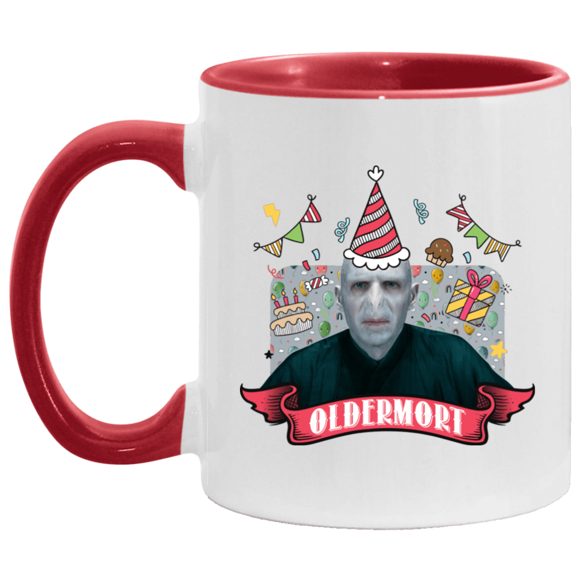 Oldermort Accent Mug - Birthday Mug, White/Red, 11 oz. Accent Mug