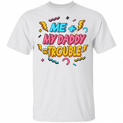 Me Plus Daddy Is Trouble Youth Shirt - Funny Dad Shirts for Kids, White, Youth T-Shirt