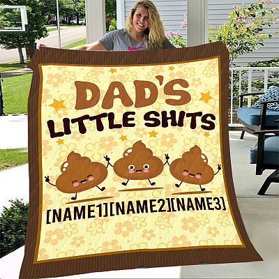 Alternative view of Personalized Dad's Little Shits With 3 Kids Fleece Blanket - Premium Sherpa Blanket - Woven Blanket