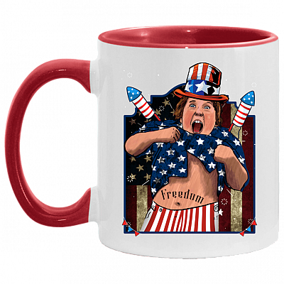 Us Flag Freedom Accent Mug - Funny Independence Day Mug, White/Red, 11 oz. Accent Mug