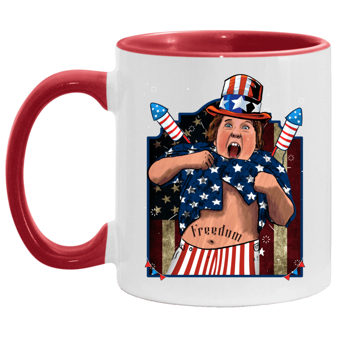 Us Flag Freedom Accent Mug - Funny Independence Day Mug, White/Red, 11 oz. Accent Mug