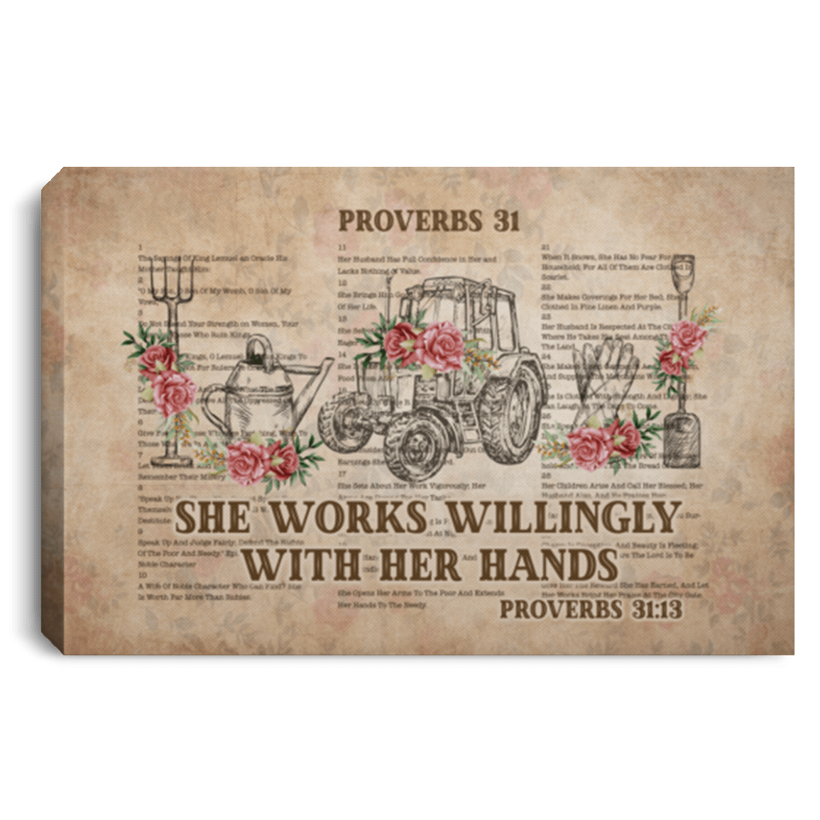 Proverbs 31 She Works Willingly with Her Hands Gallery Wrapped Framed Canvas Prints - Unframed Poster, White, 0.75'' Framed Canvas