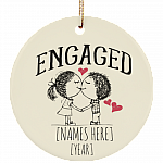 Personalized Engagement Ornament Porcelain Ceramic Circle Ornament Keepsake - Engaged Couples Gift, White, Ceramic Circle Ornament