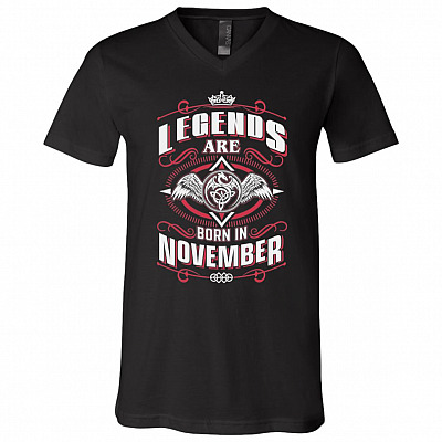 Legends are Born in November T-Shirt, Black, V-Neck T-Shirt