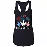 Let's Get Lit Tank Top - 4th of July Tank Top - Funny Weed USA American Flag Marijuana Cannabis Tank Top, Black, Ladies Racerback Tank